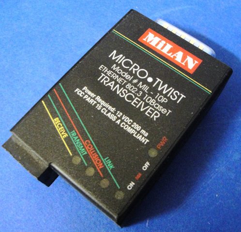 AUI TWISTED 10BASET CONVERTER, Lot of 4 MILAN / MICRO TWIST MIL10P 9913 located at Provendum exhibition in Laussanne (the photo contains one of the item in stock) AUI TWISTED 10BASET CONVERTER, Lot of 4 MILAN / MICRO TWIST MIL10P (9913)